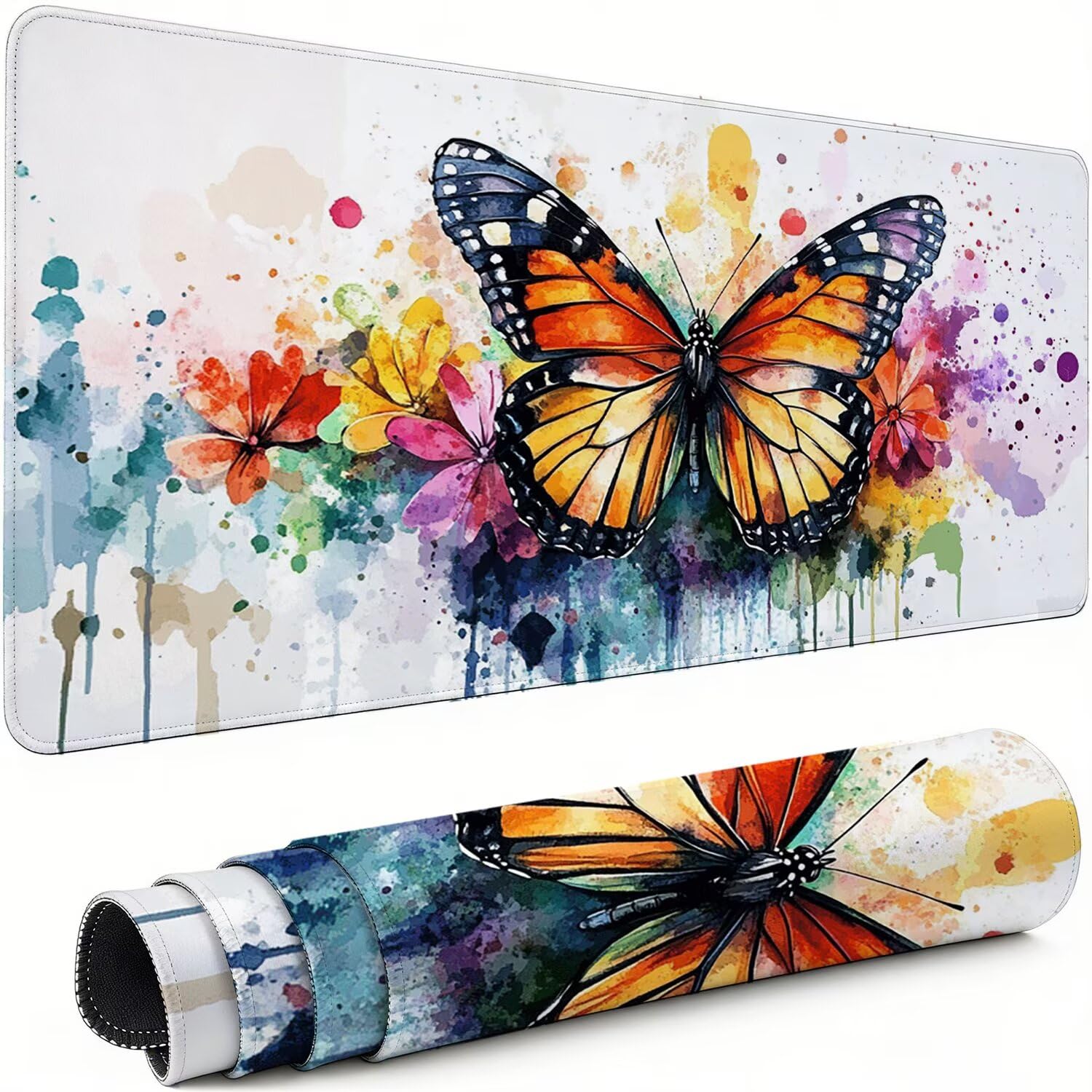Gaming Mauspad XXL 1600x800x3mm Weiß Mousepad, Große Speed Rutschfeste Schreibtischunterlage Schmetterling Verbessert Präzision und Geschwindigkeit mit Stoßdämpfung für Tastatur Maus Homeoffice xg-305