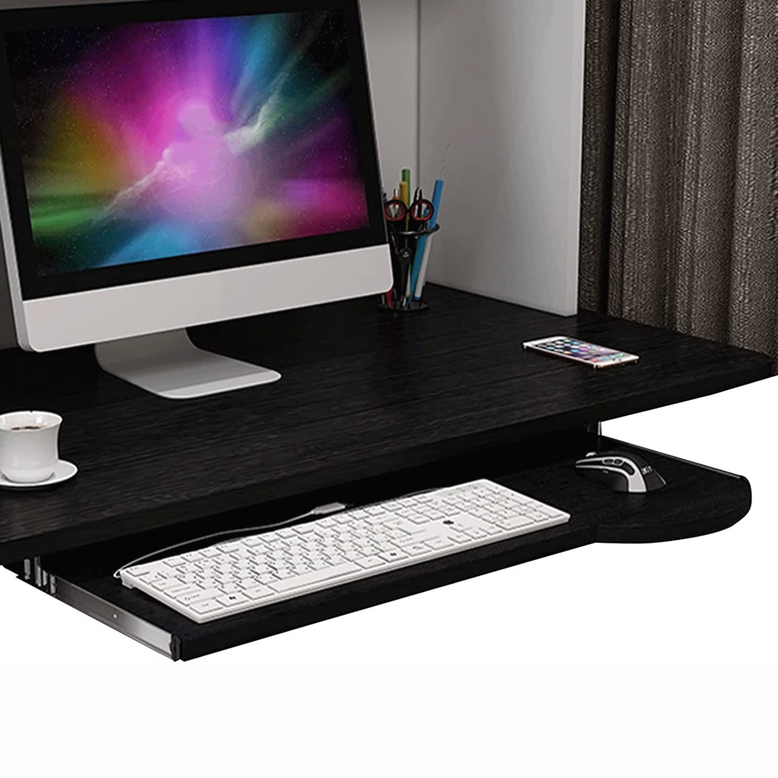 Tastaturablage aus Holz unter dem Schreibtisch – verstellbare Schiebeaufbewahrung für Maus und Tastatur, platzsparende Tastaturständer-Schublade, perfekt für Home Office & Gaming Setup