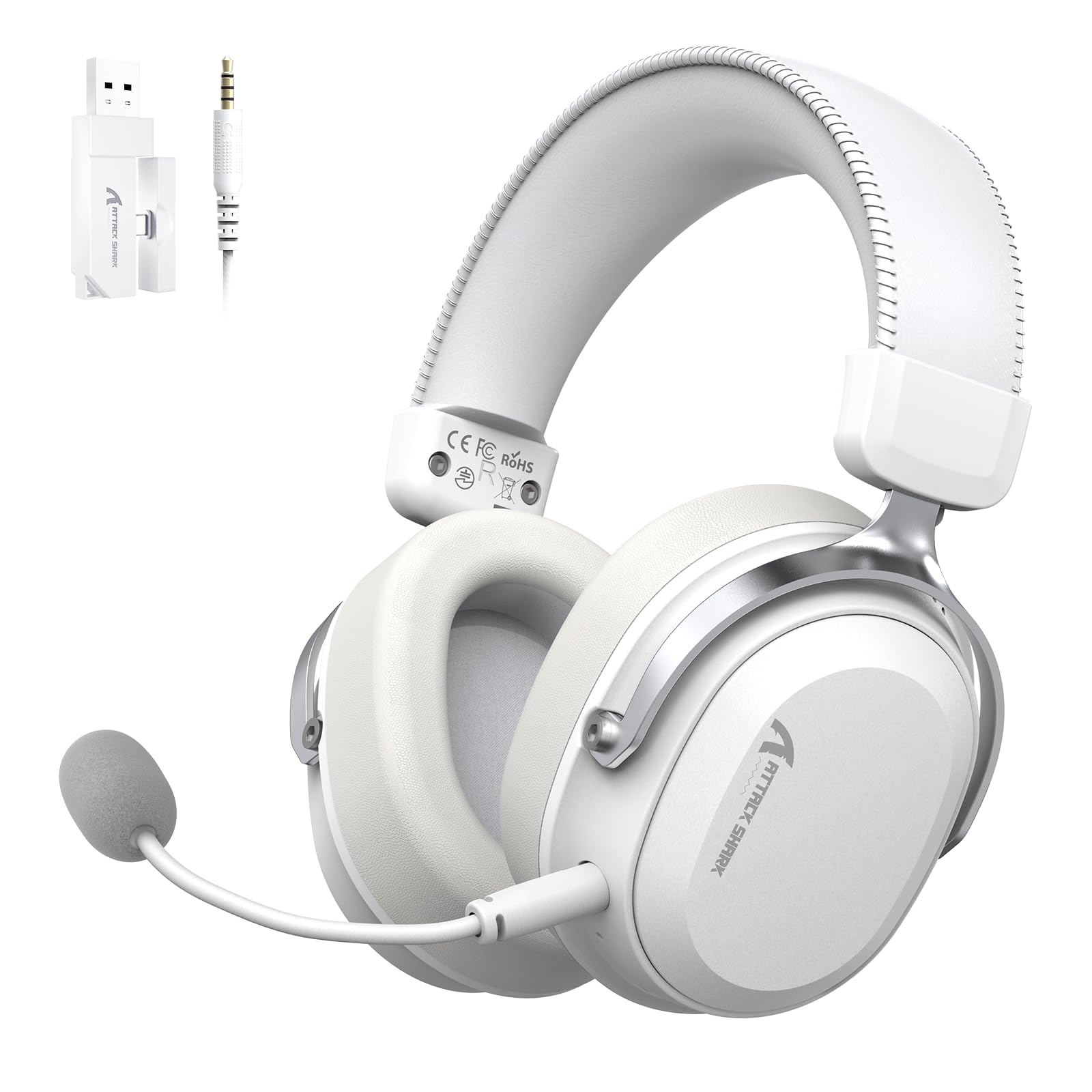 ATTACK SHARK L30PRO Kabelloses Gaming-Headset, 7.1 Surround Sound, EQ-Modi, 50-mm-Treiber, Tri-Modus, 1100-mAh-Akku, Over-Ear-Headset mit Abnehmbarem Noise-Cancelling-Mikrofon für PC - Weiß