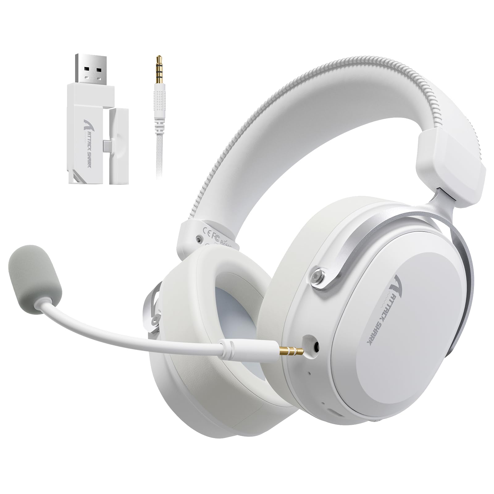 ATTACK SHARK L30PRO Wireless Gaming Headset, 7.1 Surround Sound 50mm Bio-Treiber, 3-Modus 2.4G/BT 5.3/Kabelgebundene Kopfhörer mit Abnehmbarem Mikrofon für PC/PS/Xbox/Switch, 84H Spielzeit-Weiß