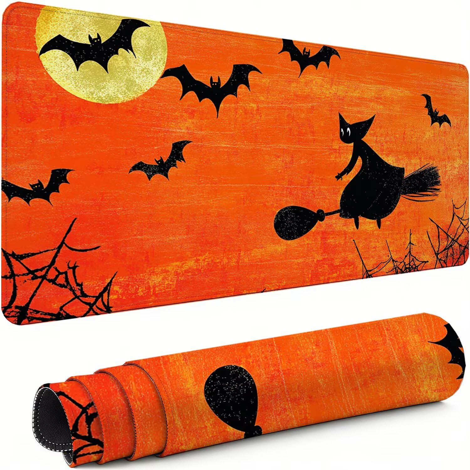 Gaming Mauspad XXL 1600x800x3mm Orange Farbe Mousepad, Große Speed rutschfeste Schreibtischunterlage Halloween Verbessert Präzision und Geschwindigkeit mit Stoßdämpfung für Tastatur und Maus xg-323