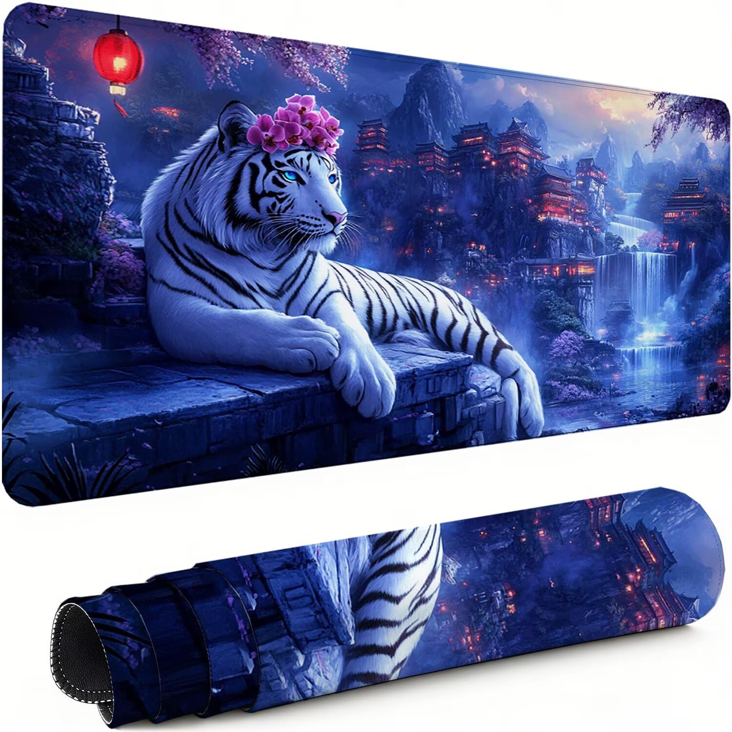 Gaming Mauspad XXL 1600x800x3mm Tiger Mousepad, Große Speed rutschfeste Schreibtischunterlage Fallen Verbessert Präzision und Geschwindigkeit mit Stoßdämpfung für Tastatur und Maus Homeoffice xg-341