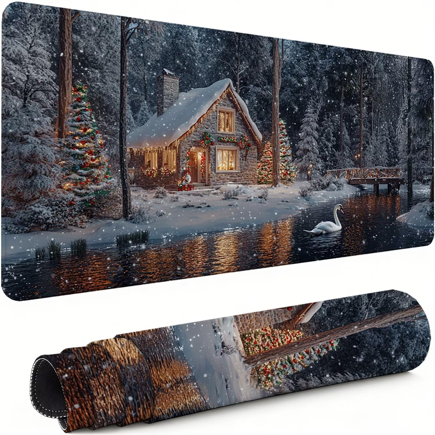 Gaming Mauspad XXL 1600x800x3mm Winter Mousepad, Große Speed rutschfeste Schreibtischunterlage Wald Verbessert Präzision und Geschwindigkeit mit Stoßdämpfung für Tastatur und Maus Homeoffice xg-335
