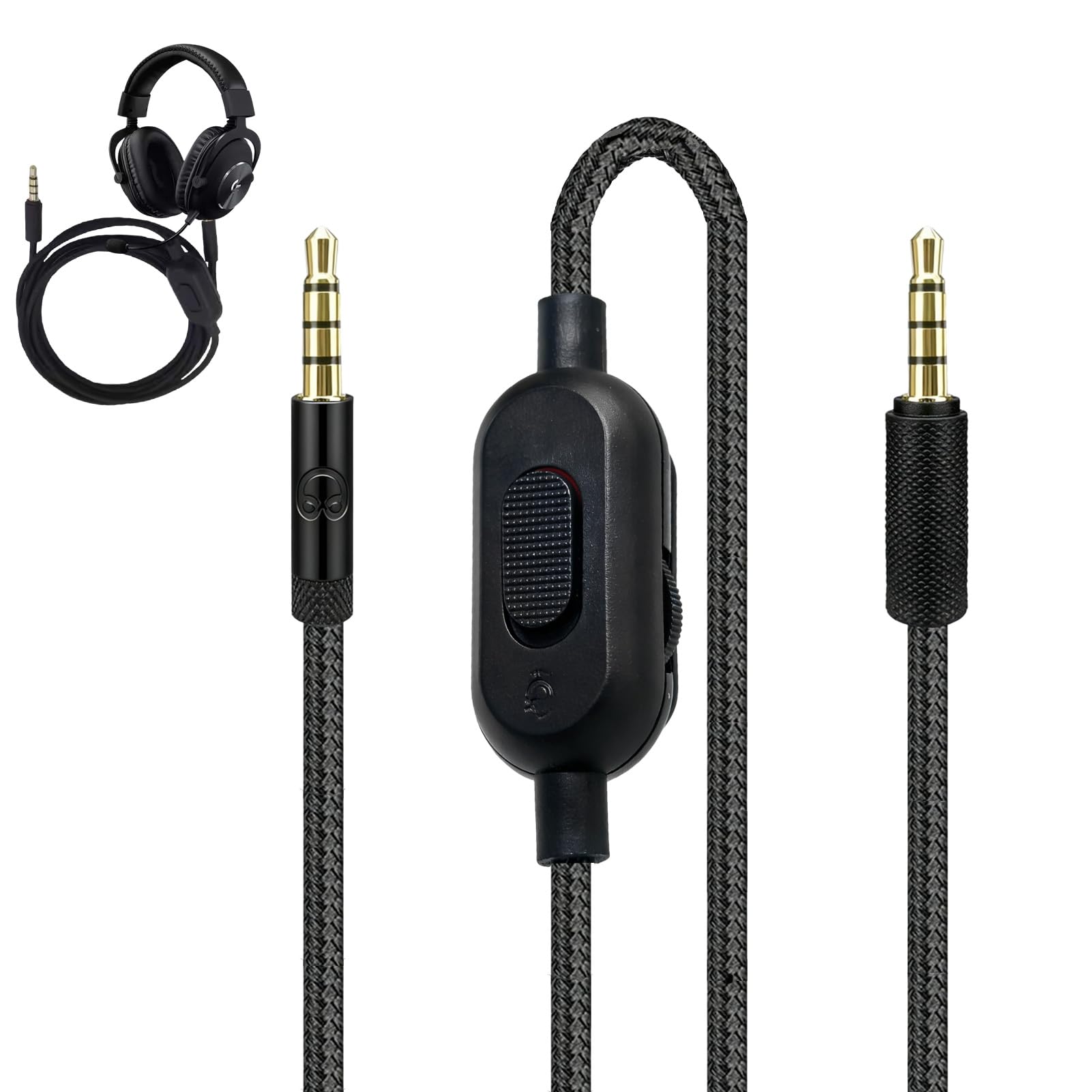 Headset Kabel Ersatz für Logitech G PRO X G233 G433 G PRO Gaming-Headset, 3.5 mm Kopfhörer Audiokabel Gaming Headset Lautstärke Mikrofonsteuerung Kabel, with Built In Volume Controller (Black)