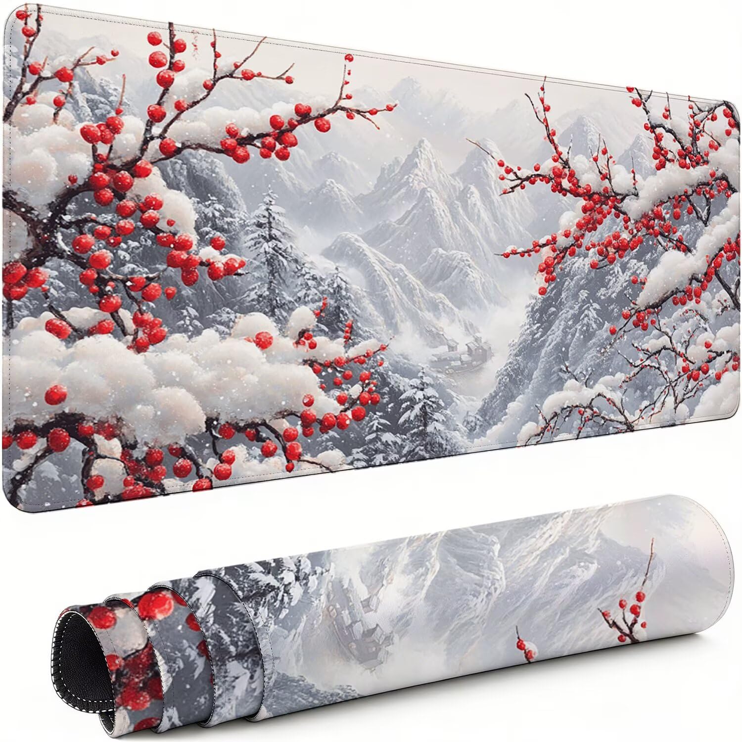 Gaming Mauspad XXL 1600x800x3mm Weiß Mousepad, Große Speed Rutschfeste Schreibtischunterlage Pflaumenbusch Verbessert Präzision und Geschwindigkeit mit Stoßdämpfung für Tastatur Maus Homeoffice xg-425