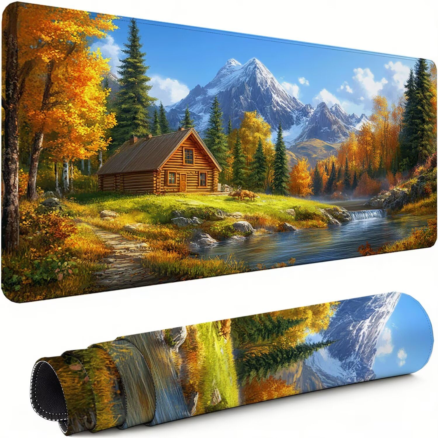 Gaming Mauspad XXL 1600x800x3mm Herbst Mousepad, Große Speed rutschfeste Schreibtischunterlage Kabine Verbessert Präzision und Geschwindigkeit mit Stoßdämpfung für Tastatur und Maus Homeoffice xg-419
