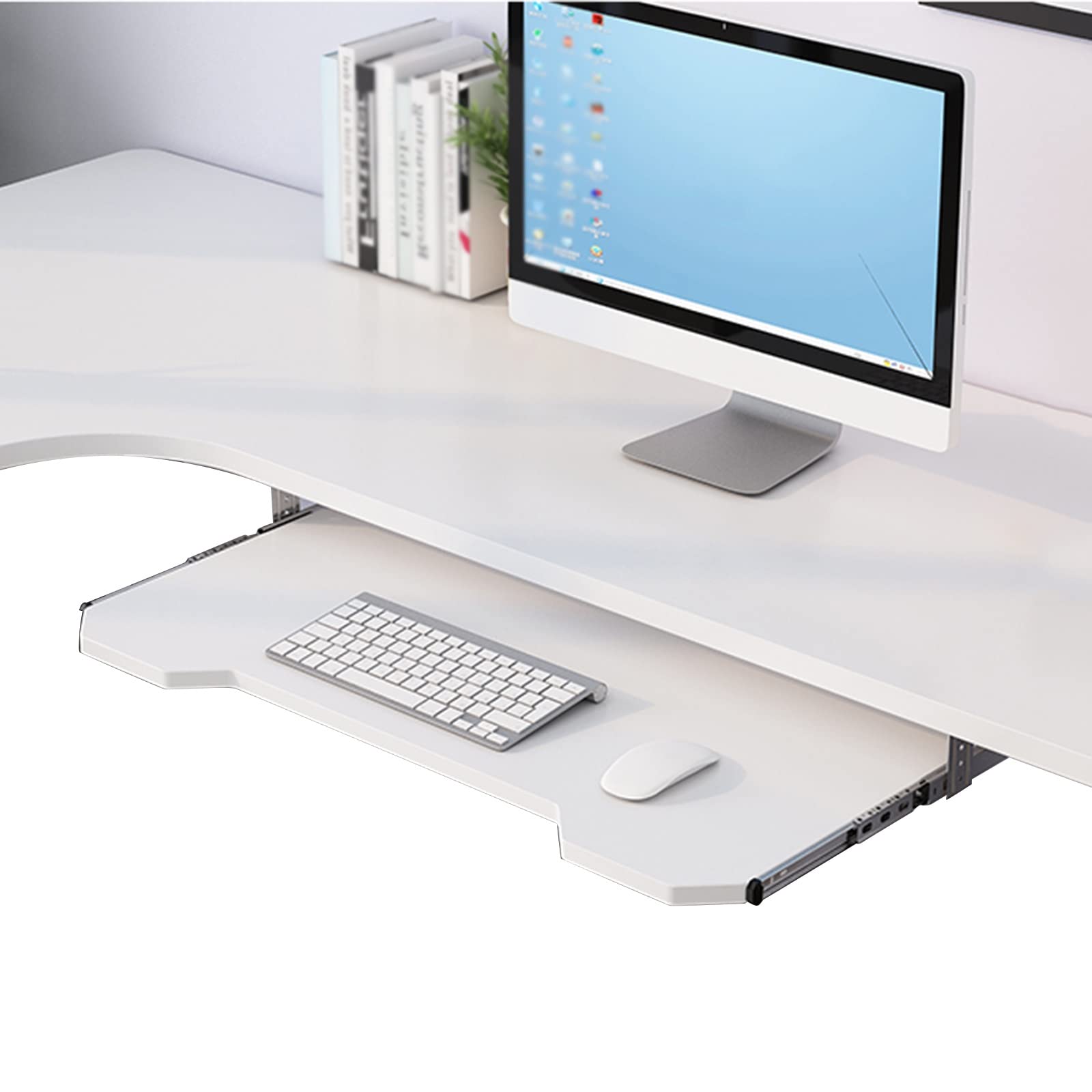 Tastatur- und Maus-Extensor, 35,6 cm, leises Gleittablett, platzsparende Plattform, Weiß A, 70 x 27 cm, perfekt für Home Office & Gaming Setup