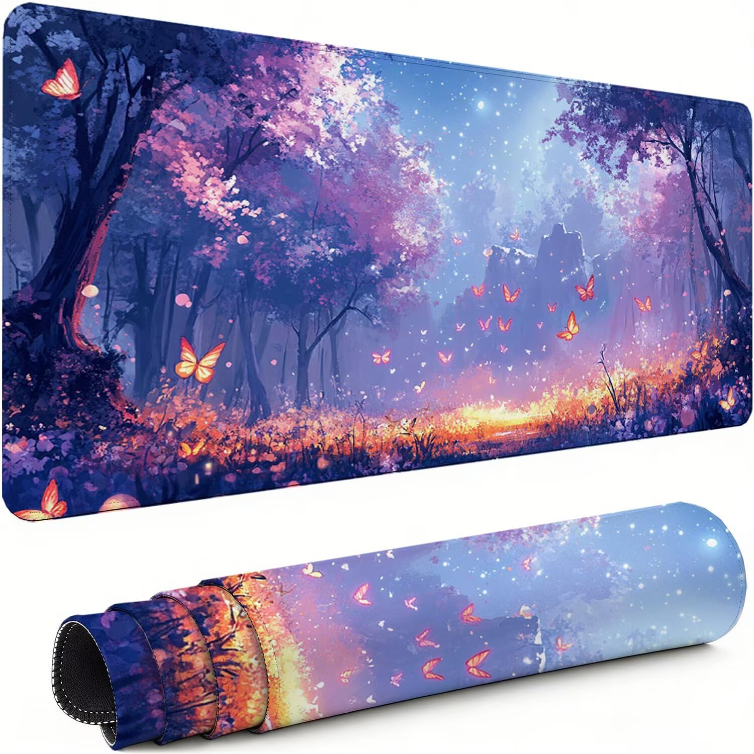 Gaming Mauspad XXL 1600x800x3mm Wald Mousepad, Große Speed Rutschfeste Schreibtischunterlage Schmetterling Verbessert Präzision und Geschwindigkeit mit Stoßdämpfung für Tastatur Maus Homeoffice xg-431
