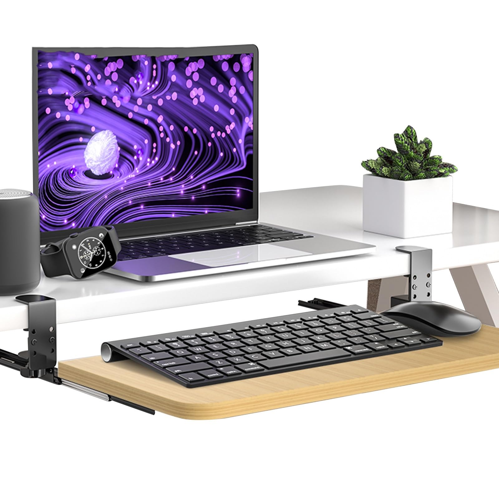 Tastaturablage mit ausziehbarem Design, verstellbar 520-750 mm, ausziehbare Schublade für Maus, Holzplattform, 520 x 240 mm, ideal für Home Office und Gaming