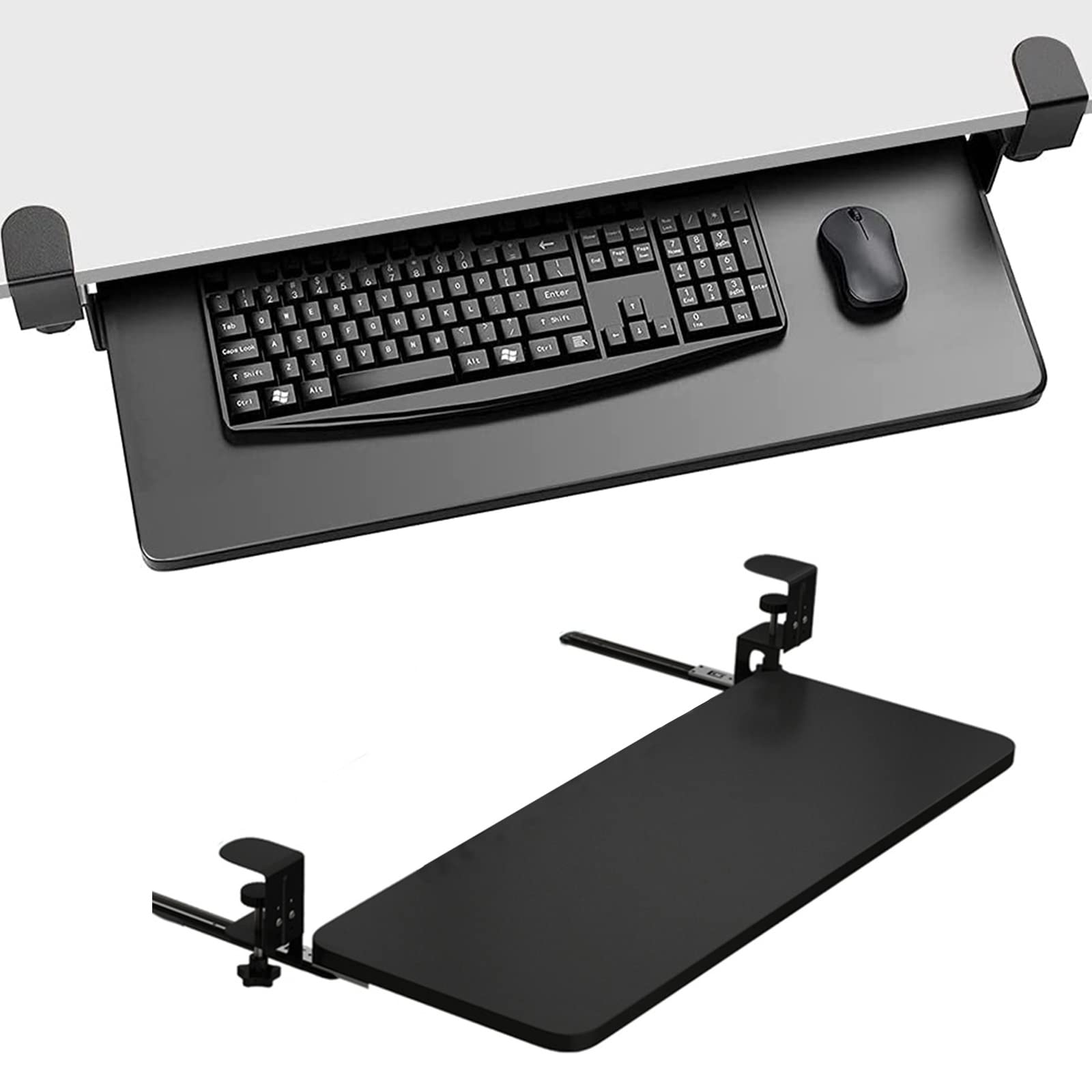 Tastaturablage, ausziehbare Plattform unter dem Schreibtisch für Standard-Tastaturen und Mäuse, schwarz, 76,2 x 25,4 cm, platzsparendes Design für Heimbüro und Gaming-Setup