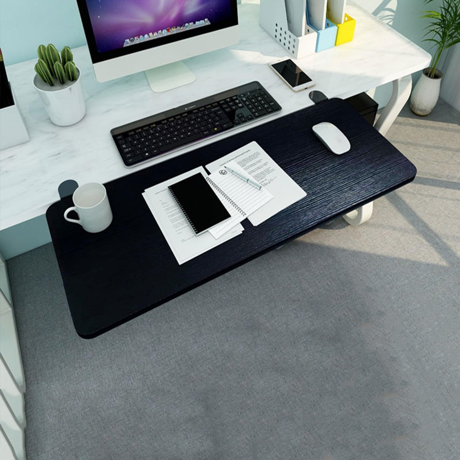 Komfortable Schreibtischverlängerung für Tastatur und Maus, 90° klappbares Tablett, erweitert den Arbeitsplatz, Schwarz, 75 x 25 cm – perfekt für Home Office & Gaming Setup