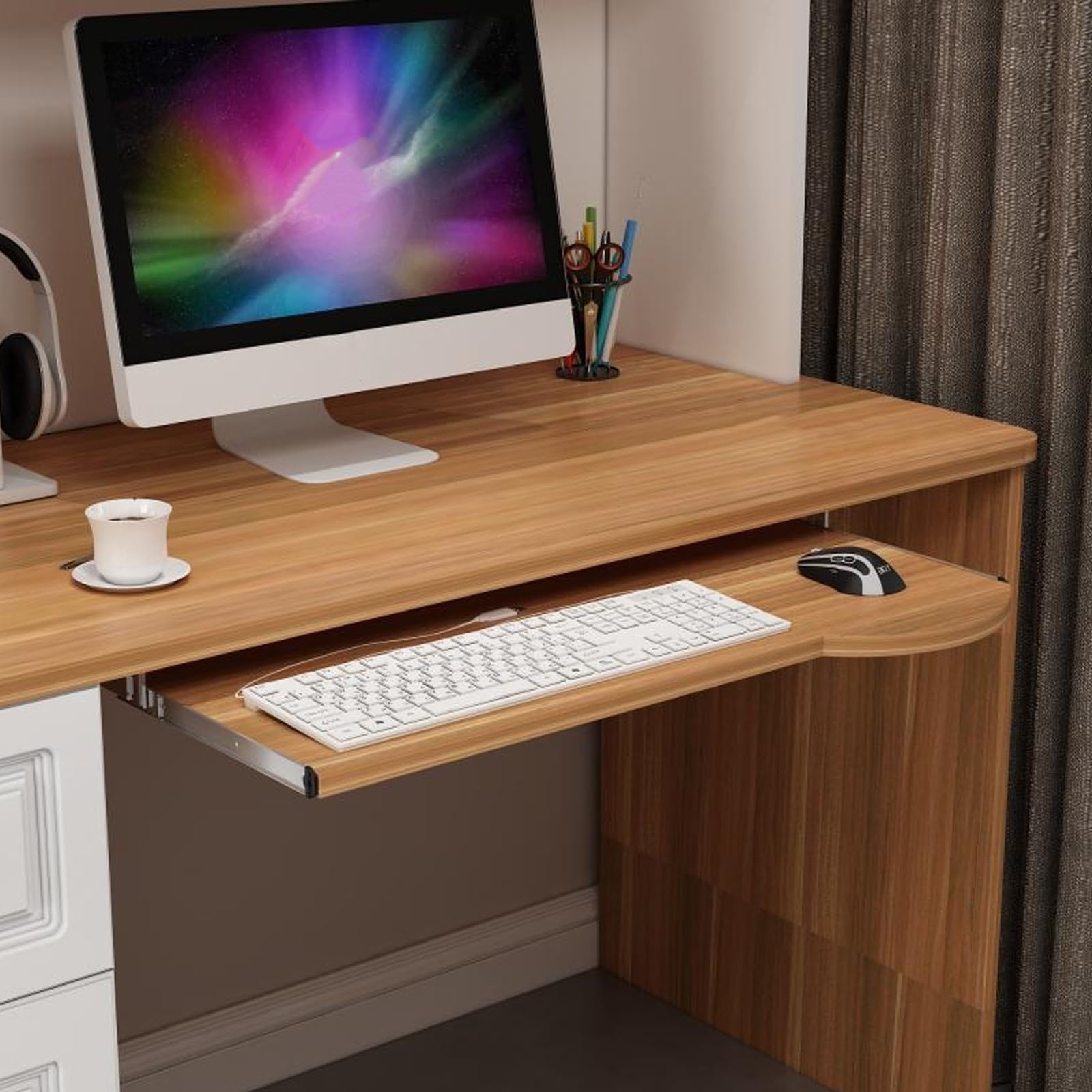 Tastaturablage unter dem Schreibtisch, 60 cm, Walnussholz, platzsparendes Design, ideal für Maus und Tastatur, perfekt für Home Office & Gaming Setup