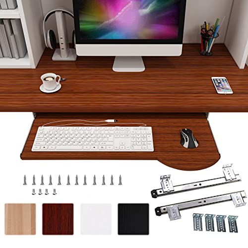 Verstellbare Tastaturablage aus Holz mit Ablagefach für Maus, 700 x 260 mm, Ergon-Design, platzsparend, perfekt für Home Office und Gaming Setup