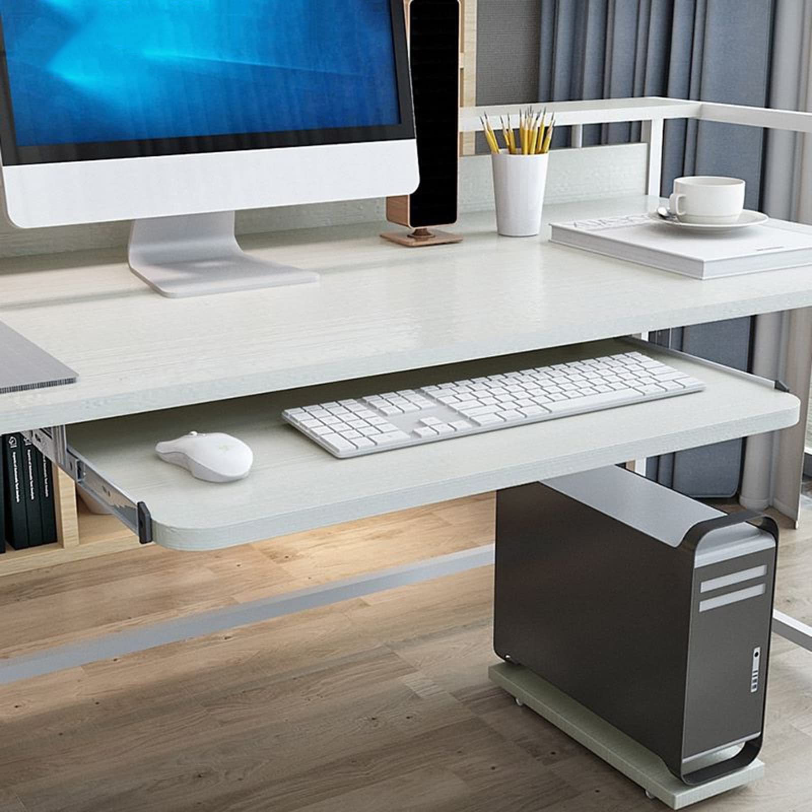Verstellbare Tastaturablage unter dem Schreibtisch, platzsparendes Design, 55 cm x 27 cm, Schiebetür für Tastatur und Maus, perfekt für Heimbüro oder Gaming-Setup
