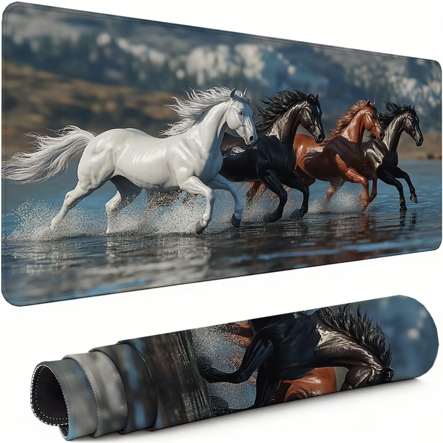 Gaming Mauspad XXL 1600x800x3mm Pferd Mousepad, Große Speed rutschfeste Schreibtischunterlage Tier Verbessert Präzision und Geschwindigkeit mit Stoßdämpfung für Tastatur und Maus Homeoffice xg-467