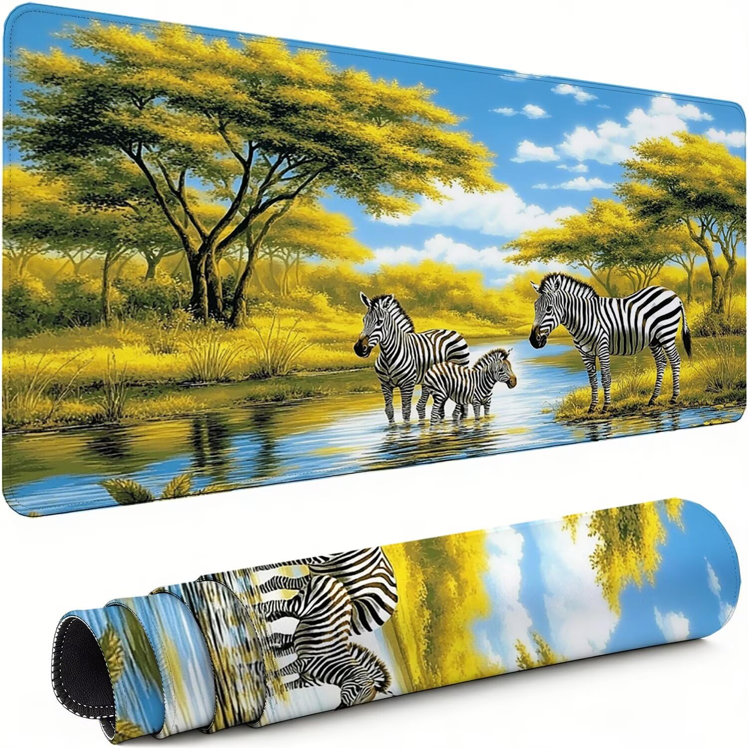Gaming Mauspad XXL 1600x800x3mm Zebra Mousepad, Große Speed rutschfeste Schreibtischunterlage Baum Verbessert Präzision und Geschwindigkeit mit Stoßdämpfung für Tastatur und Maus Homeoffice xg-503