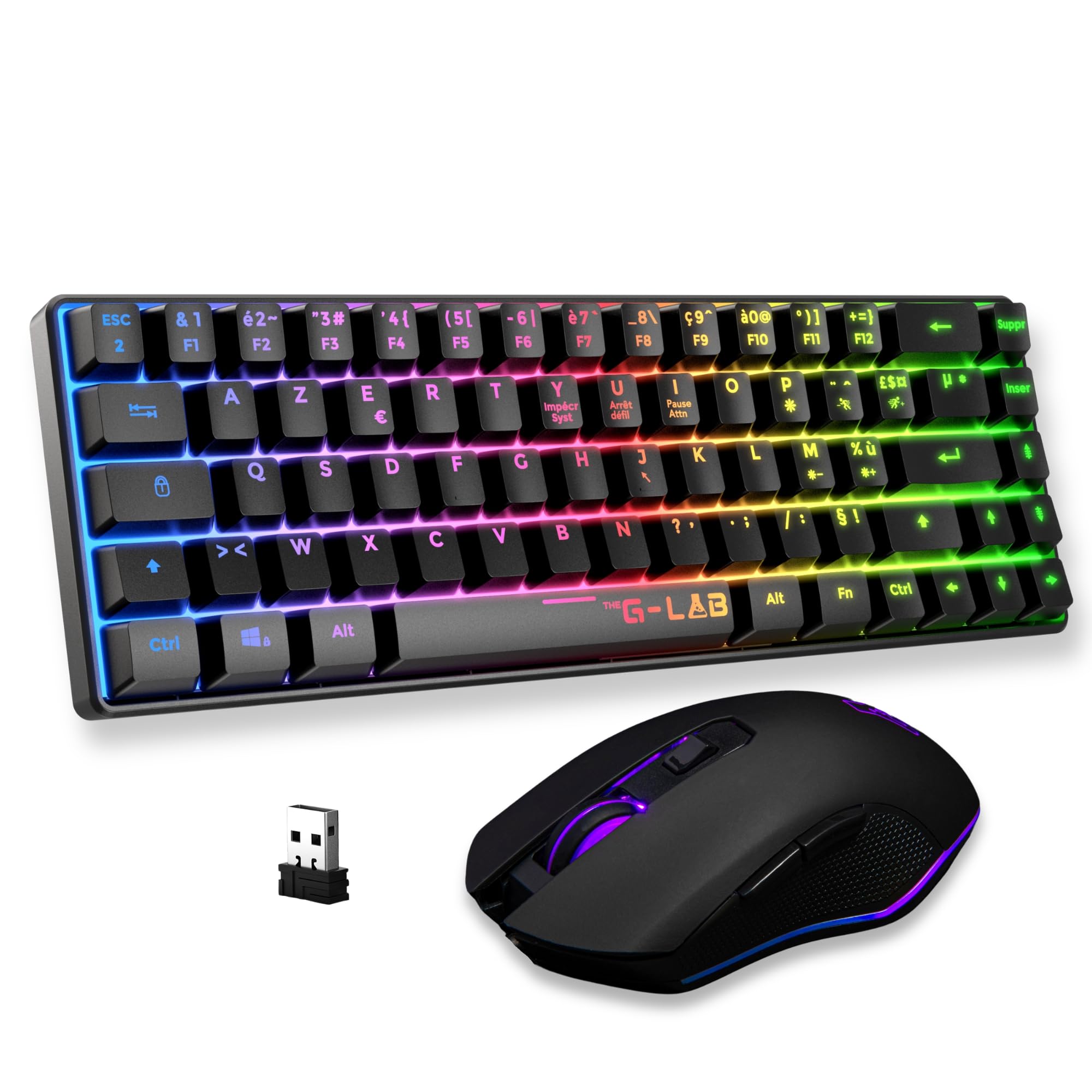The G-Lab Combo Hydrogen WL Gaming-Tastatur, kabellos, 60% AZERTY FR RGB – Gaming-Maus 7200 DPI – Dual-Modus 2,4 GHz & Bluetooth – PC PS4 PS5