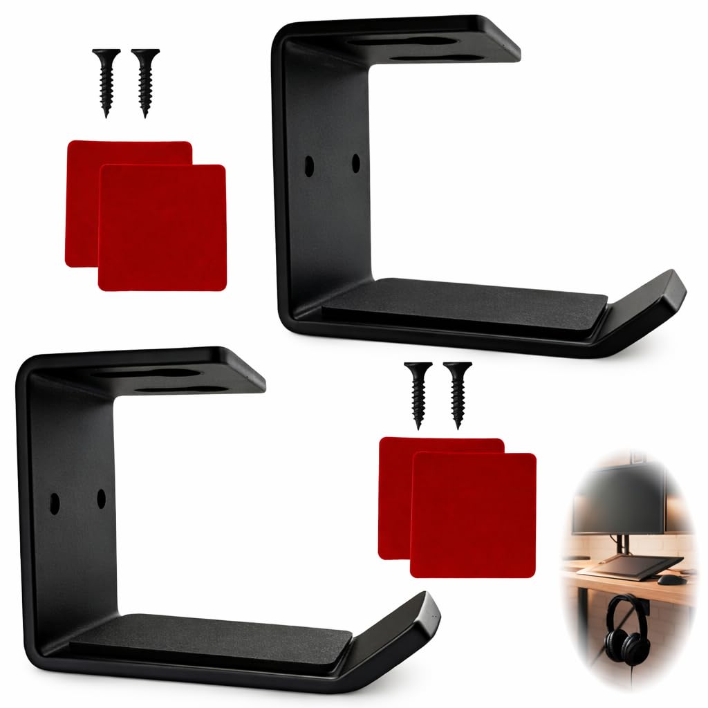 2PCS Headset Halterung für Schreibtisch und Wand, Headset Halter Schreibtisch mit Klebe oder Schraubmontage, platzsparender Headset Ständer für Gaming, Büro und Zuhause