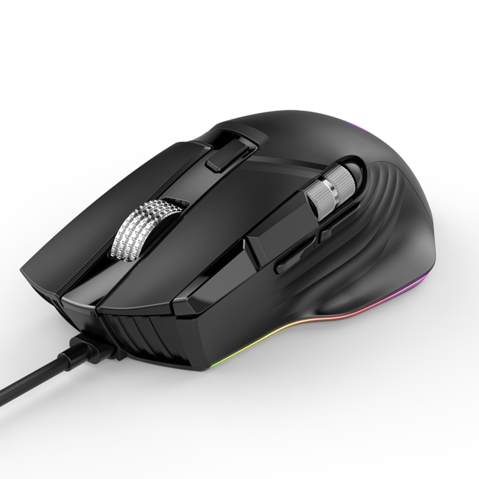 LICAEVEY RGB-Gaming-Maus, Ergonomische Kabelgebundene Maus mit 11 Programmierbaren Tasten und Zwei Scrollrädern, 1200–12400 Einstellbare DPI für PC-Gaming-FPS-Spiele