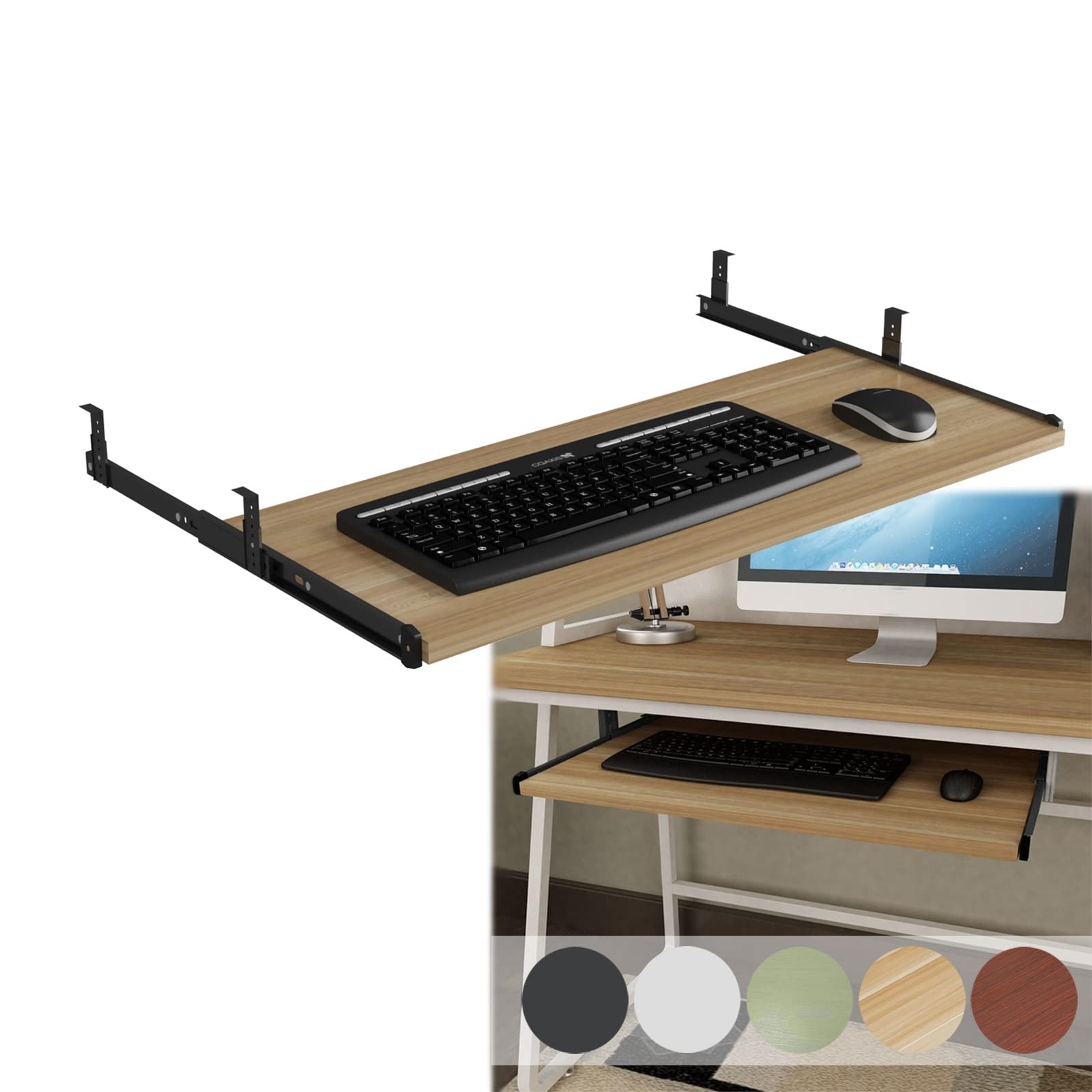 Tastaturregal mit Schiebefunktion, 5 Farboptionen, Holz-Untertischablage für Tastatur und Maus, perfekt für Heimbüro, Arbeitszimmer, PC-Gaming-Schreibtisch, 60 cm, B-Walnuss