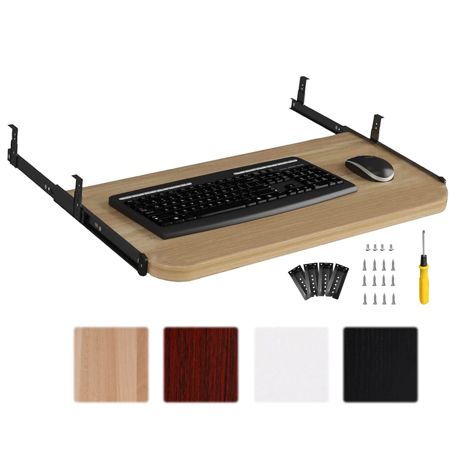 Verstellbare Tastaturablage unter dem Schreibtisch, ausziehbare Ablage für Maus und Tastatur, platzsparend, ausziehbares Tablett aus Holz für Home Office und Gaming, Ergon-Design