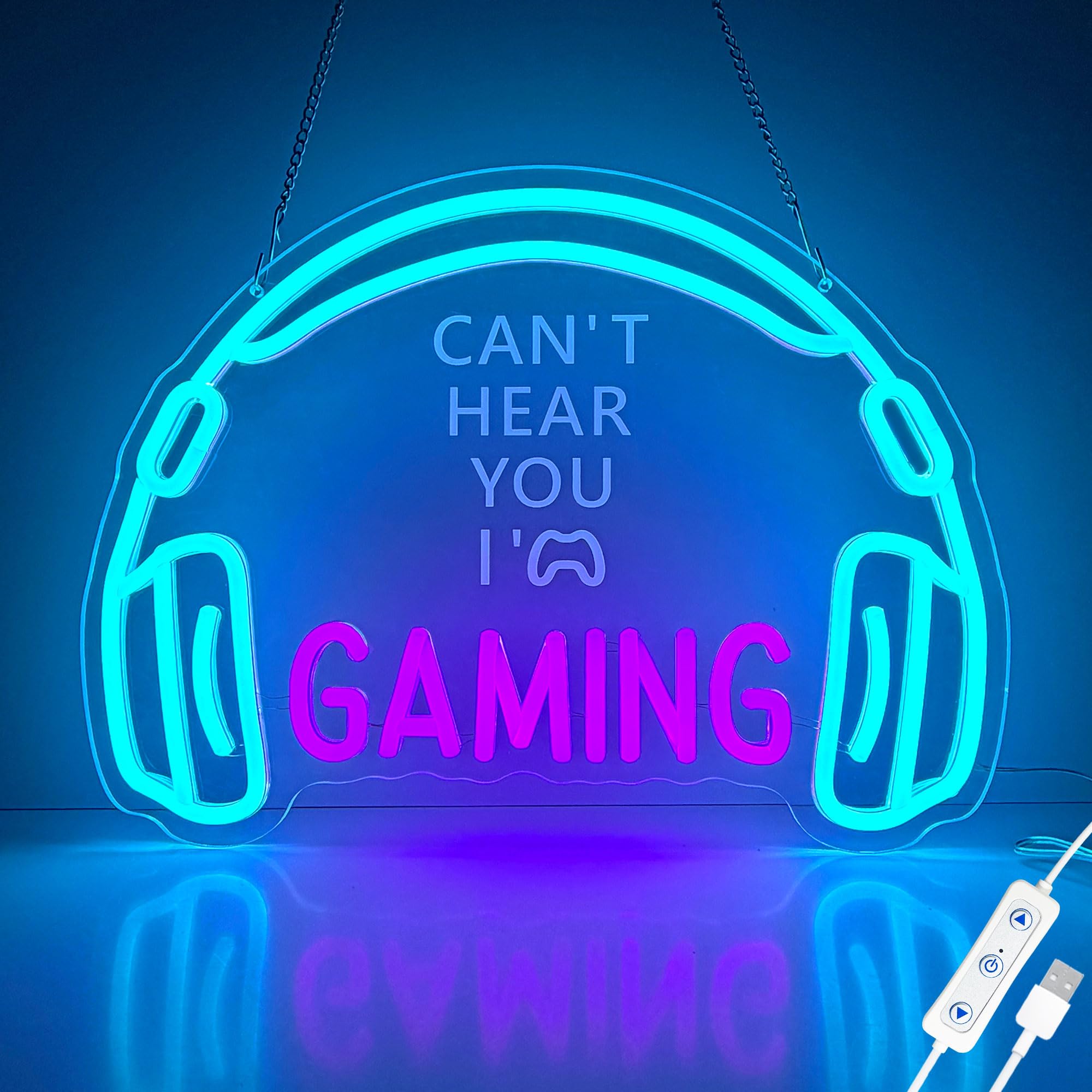 Gaming-Neonschilder für Wanddekoration, dimmbares LED-Headset, Gamer-Neonlicht und USB-betriebene Kopfhörer-Spielschilder für Spielzone, Videozimmer, Jungenzimmer (Can't Hear You I'm Gaming)
