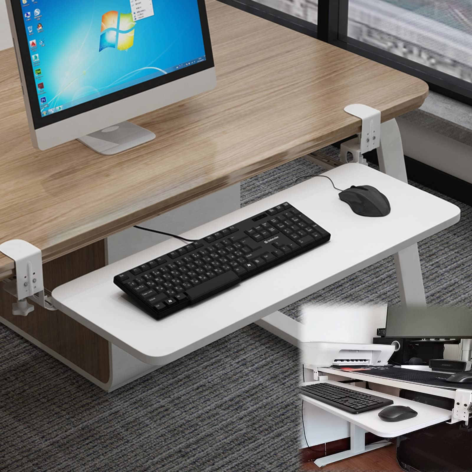 Verstellbare Tastaturablage mit Klemme und Schiebetrockner für Tastatur und Maus, Design 750 x 250 mm, perfekt für Home Office und Gaming Setup
