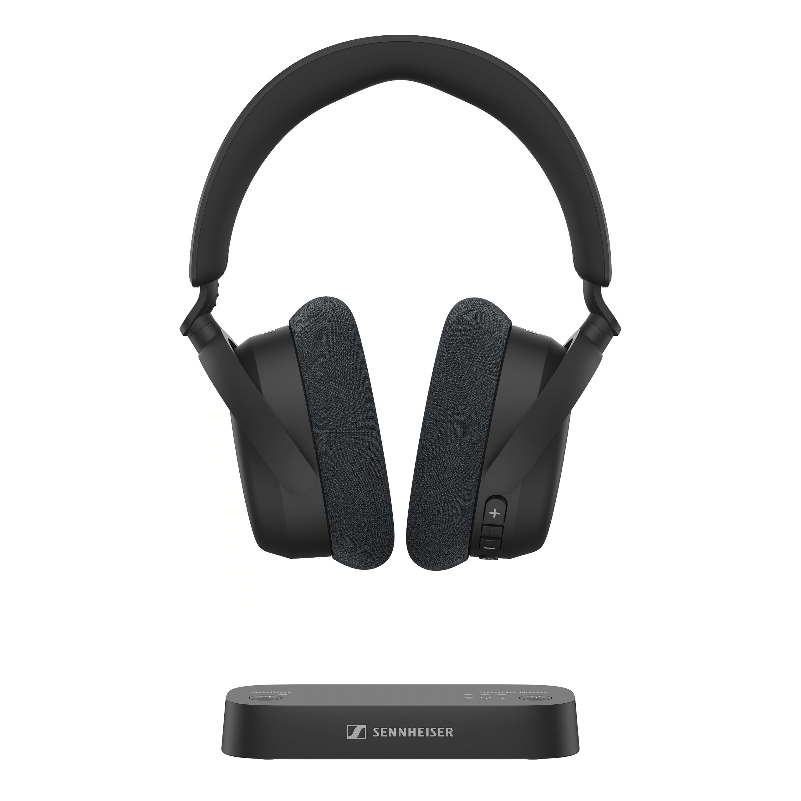 Sennheiser RS 255 TV-Kopfhörer – Bluetooth-Kopfhörer und Sender im Set – Kabellose Kopfhörer mit geringer Latenz, virtuellem Surround-Sound, Sprachverständlichkeitsmodus und Auracast – 50 Std. Akku