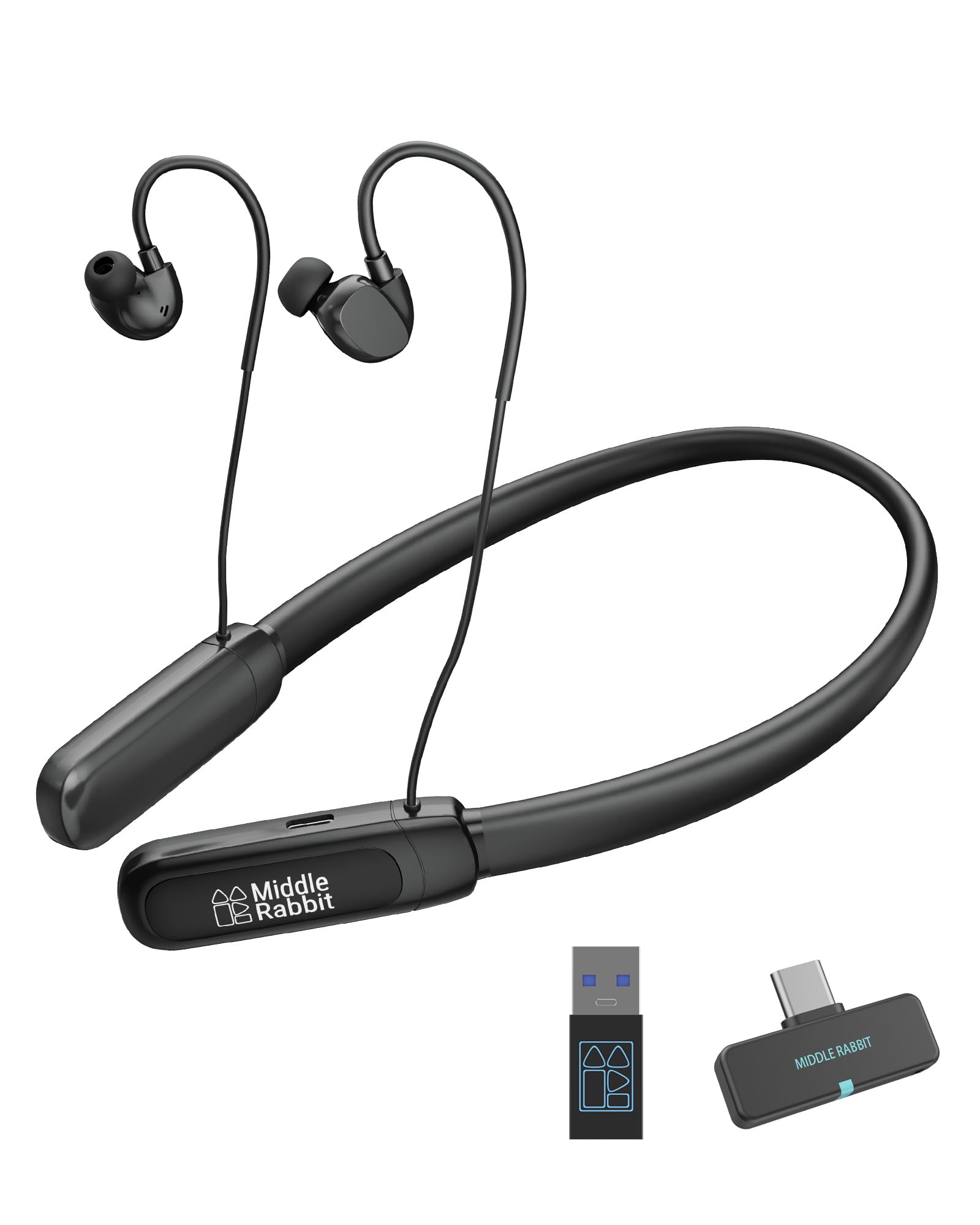 Middle Rabbit Rampage 2 Gaming Ohrhörer mit 2,4 GHz Dongle, ca. 20 ms niedrige Latenz, Bluetooth Nackenbügel-Kopfhörer mit Mikrofon, 32 Std. Akku, für PS5, PS4, PC, Laptop