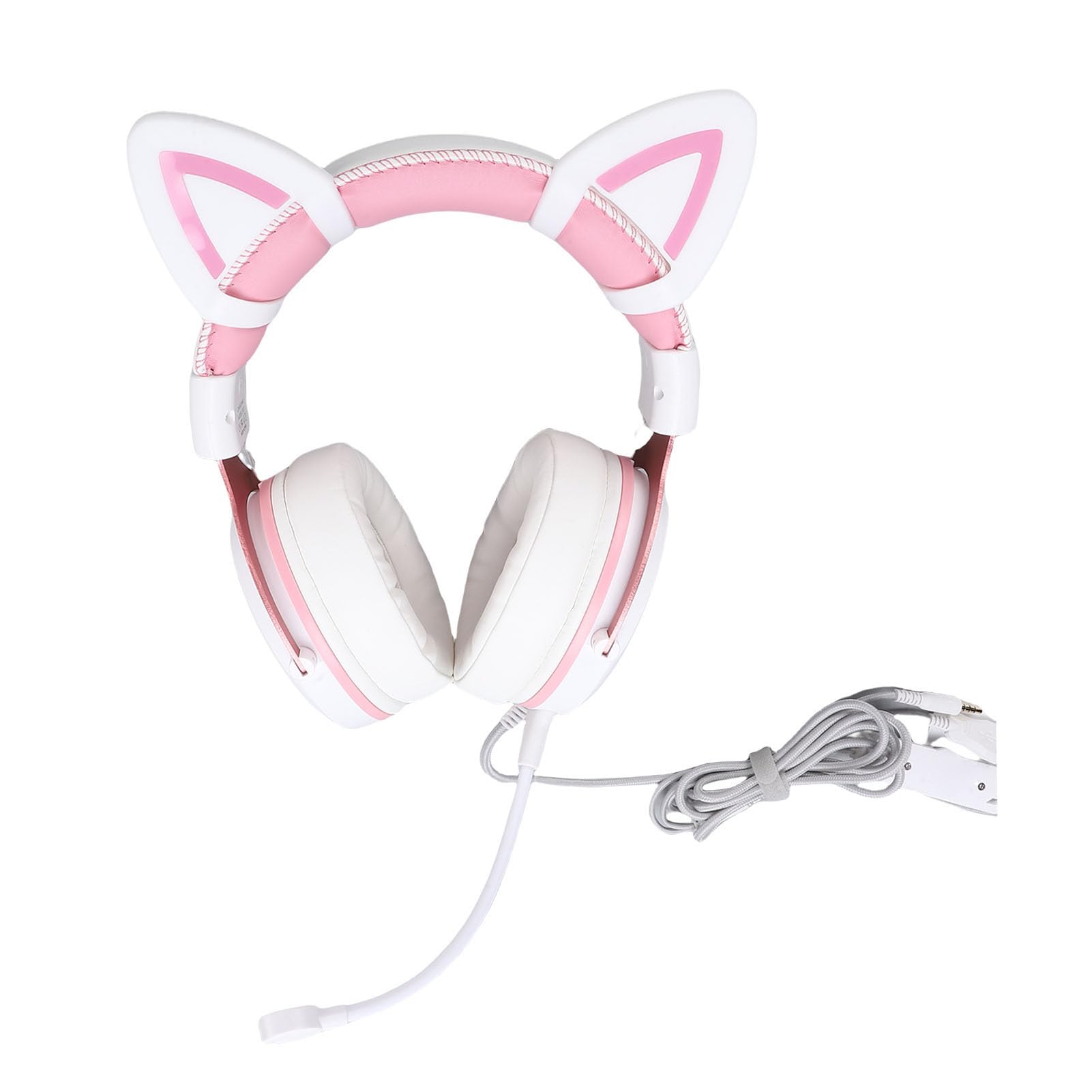 Naroote Gaming-Headset, Geräuschreduzierende Kabelgebundene Over-Ear-Kopfhörer mit Mikrofon und RGB-Beleuchtung, Verstärktes Memory-Foam-Design, Klarer Klang, für Computer (Weiß-Rosa mit