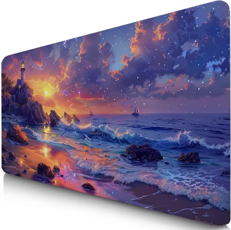 Schreibtischunterlage Blau Mauspad XXL 150x80cm Mousepad Sonnenuntergang Gaming Mauspad mit Nicht rutschender Unterlage, Vernähte Kanten WassXerdicht Anti-Rutsch Maus Pad für MacBook, Office F0-512