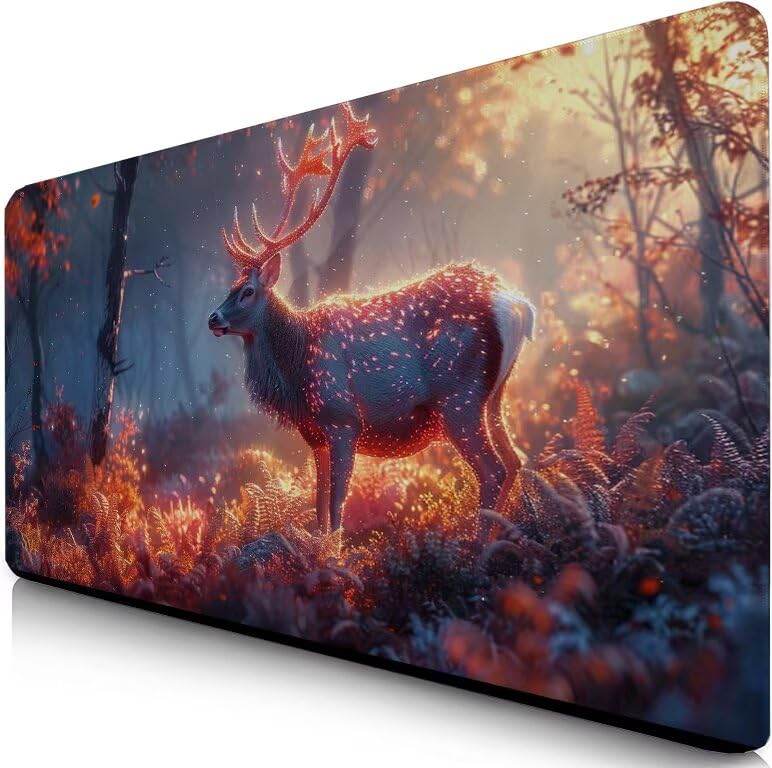 Schreibtischunterlage Weihnachten Mauspad XXL 150x80cm Mousepad REH Gaming Mauspad mit Nicht rutschender Unterlage, Vernähte Kanten WassXerdicht Anti-Rutsch Maus Pad für PC, MacBook, Laptop F0-503