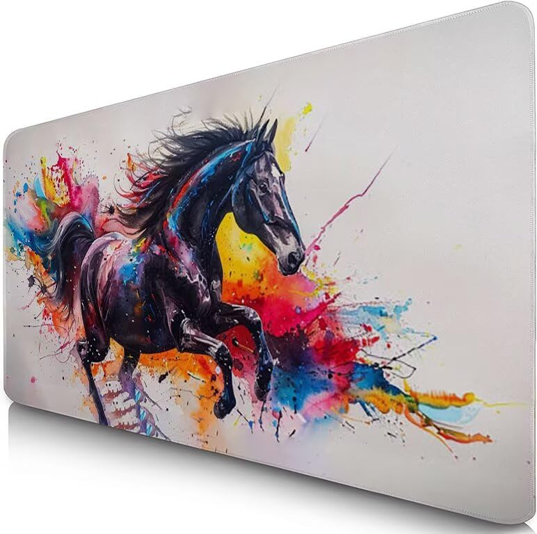 Schreibtischunterlage Anime Mauspad XXL 150x80cm Mousepad Pferd Gaming Mauspad mit Nicht rutschender Unterlage, Vernähte Kanten WassXerdicht Anti-Rutsch Maus Pad für Laptop, Office Geschenke F0-521