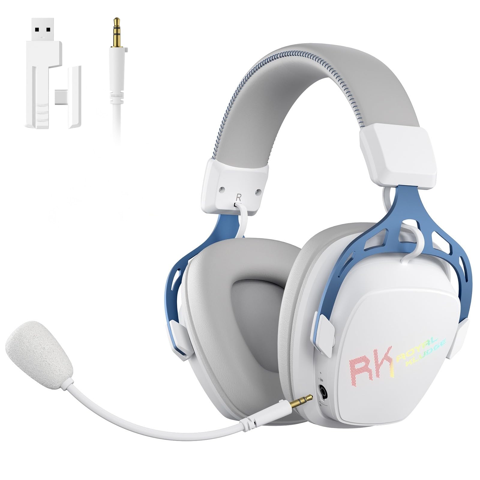 RK ROYAL KLUDGE HG103 Kabelloses Gaming-Headset für PS5, PS4, PC, Switch, Xbox, BT5.3/2.4G/3,5mm kabelgebundene RGB-OverEar-Kopfhörer Mikrofon, 50mm-Treibern, RobusterRahmen, 7.1Surround Sound für FPS