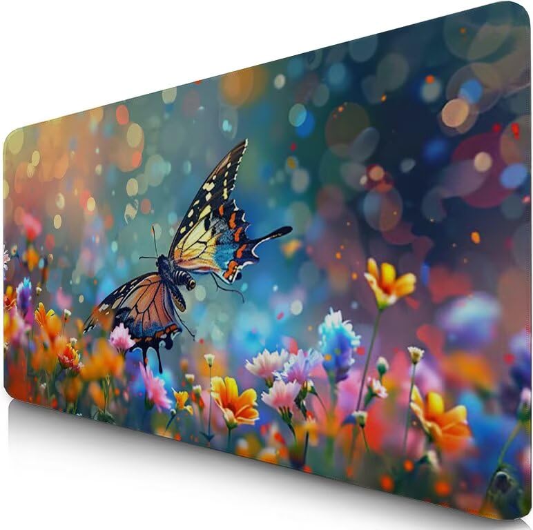 Schreibtischunterlage Fantasie Mauspad XXL 150x80cm Mousepad Schmetterling Gaming Mauspad mit Nicht rutschender Unterlage, Vernähte Kanten WassXerdicht Anti-Rutsch Maus Pad für MacBook, Office F0-518