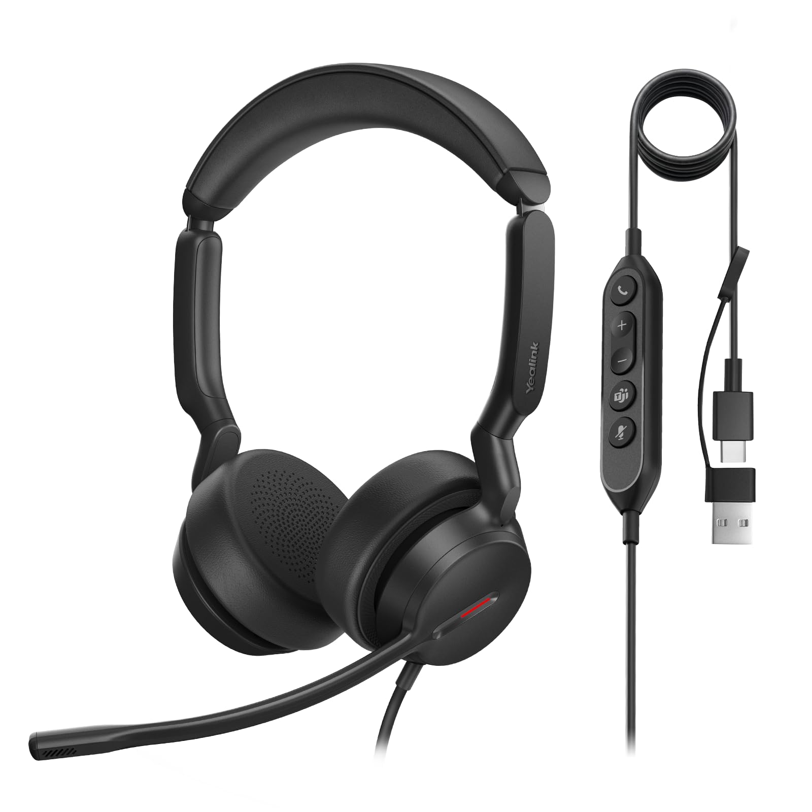 Yealink UH44 Headset mit Mikrofon USB Stereo Headset mit Geräuschunterdrückung Kabelgebundenes Kopfhörer für PC Callcenter Büro mit Busylight USB-C/A Teams Zertifizierter