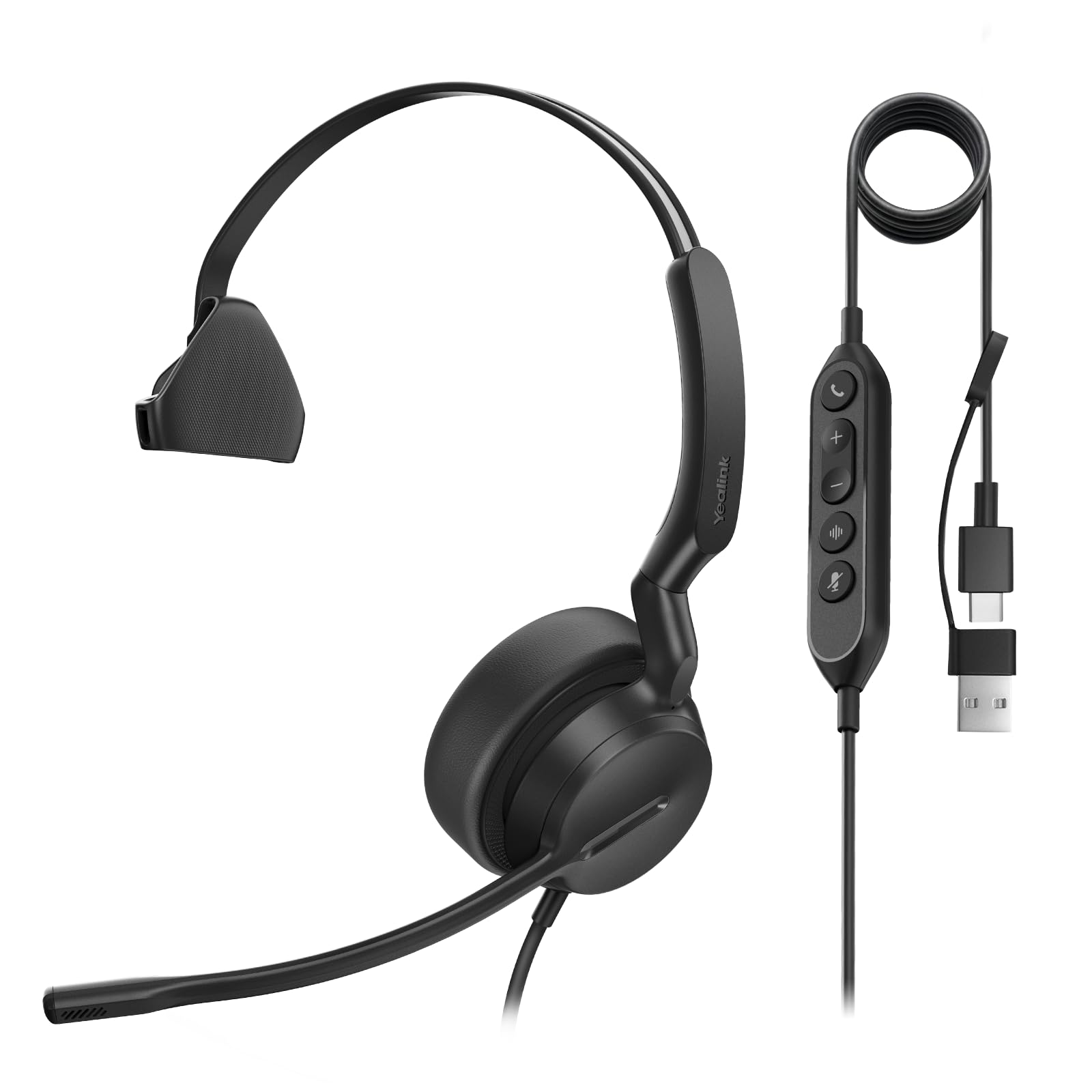 Yealink UH44 Headset mit Mikrofon Mono Teams Headset mit Kabel USB-C/A Kabelgebundenes Kopfhörer mit Geräuschunterdrückung für PC Callcenter Büro Office mit Busylight