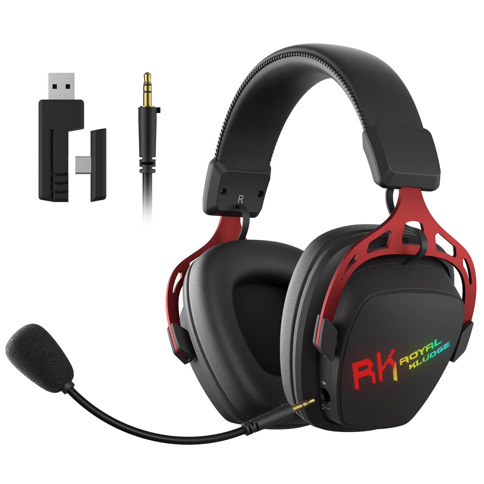 RK ROYAL KLUDGE HG103 Kabelloses Gaming-Headset für PS5, PS4, PC, Switch, Xbox, BT5.3/2.4G/3,5mm kabelgebundene RGB-OverEar-Kopfhörer Mikrofon, 50mm-Treibern, RobusterRahmen, 7.1Surround Sound für FPS