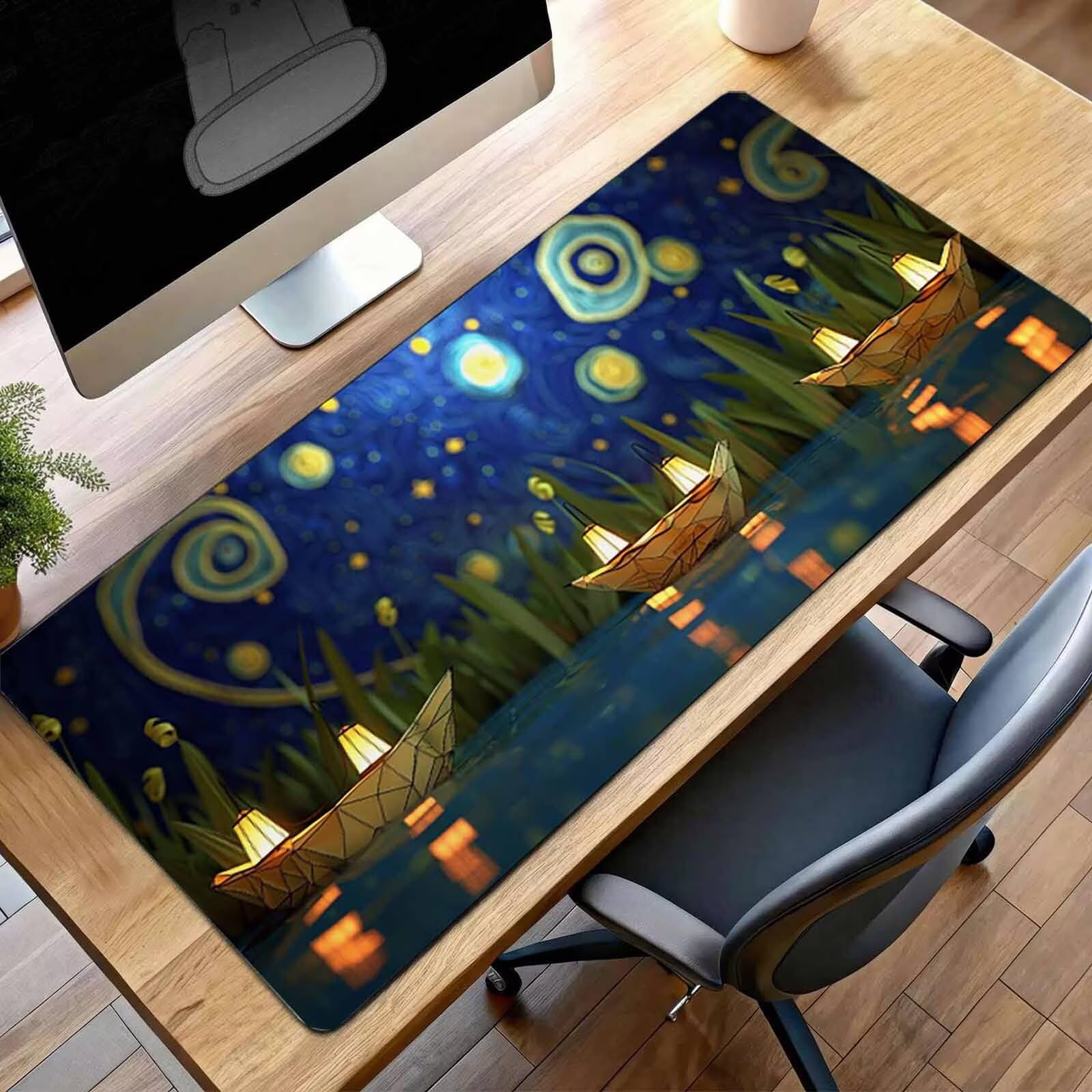 Mauspad XXL 140 x 60cm Gaming Mousepad mit Vernähte Kanten - rutschfest Mouse Pad - für PC mit Glatter Oberfläche Mauspad, Mousepad Blau Landschaft, Maus Pad für alle Maustypen PjY7302 5-4