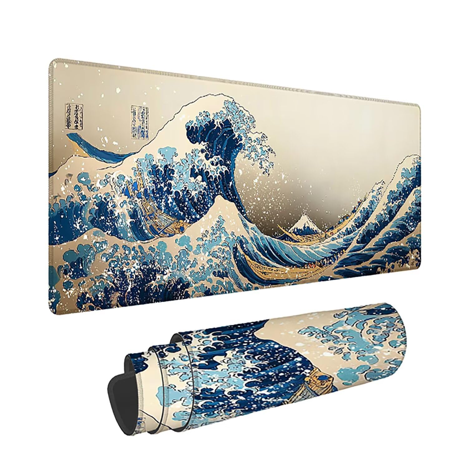 Gaming Mauspad XXL 1600x800x3mm, Ozean Anti -Rutsch Mousepad XXL, Retro groß Schreibtischunterlage, Waschbares, rutschfeste Gummibasis, Nähten an Den Kanten für PC, Maus und Tastatur -35600