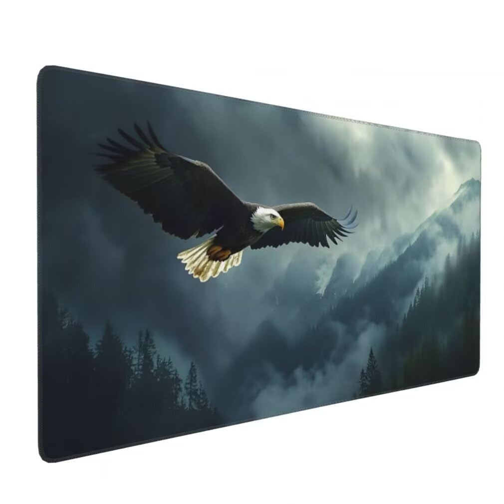 Mauspad XXL 1200x600mm, Adler Mousepad XXL Mauspad Gaming Nebelverhangener Wald Mouse Pad mit Genähten Kanten, Rutschfest Schreibtisch Unterlage Groß Desk Mat für Tastatur und Maus PC Zubehör -MP970