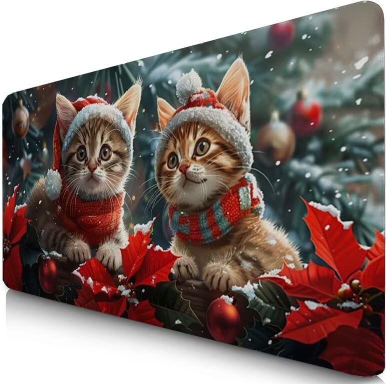 Schreibtischunterlage Katze Mauspad XXL 150x80cm Mousepad Weihnachten Gaming Mauspad mit Nicht rutschender Unterlage, Vernähte Kanten WassXerdicht Anti-Rutsch Maus Pad für PC, MacBook, Laptop F0-527