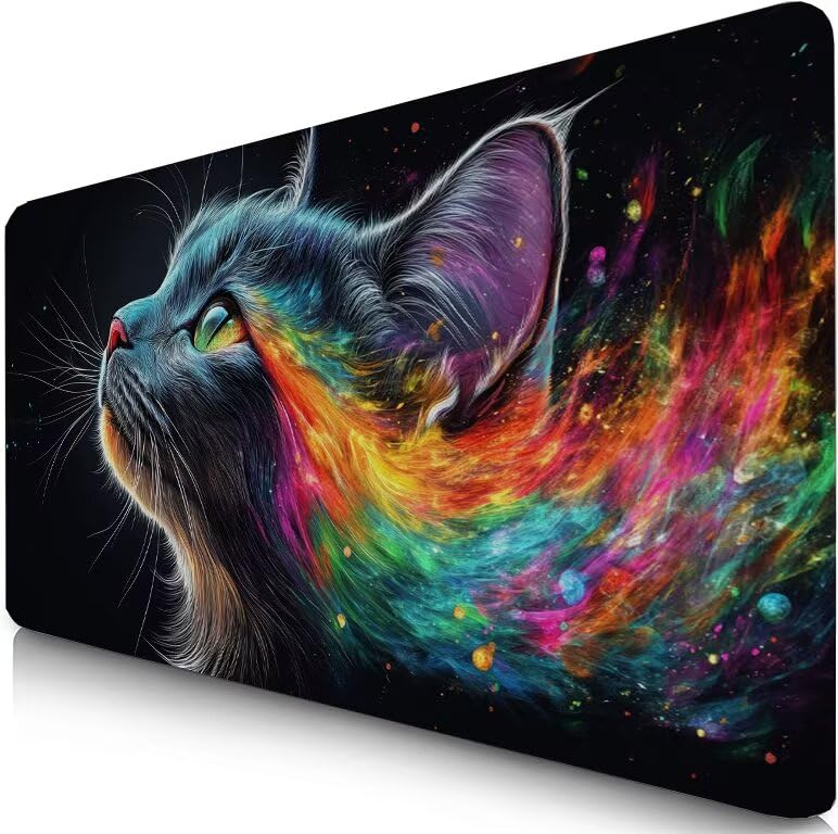 Schreibtischunterlage Schwarz Mauspad XXL 150x80cm Mousepad Katze Gaming Mauspad mit Nicht rutschender Unterlage, Vernähte Kanten WassXerdicht Anti-Rutsch Maus Pad für PC, Office Geschenke F0-551