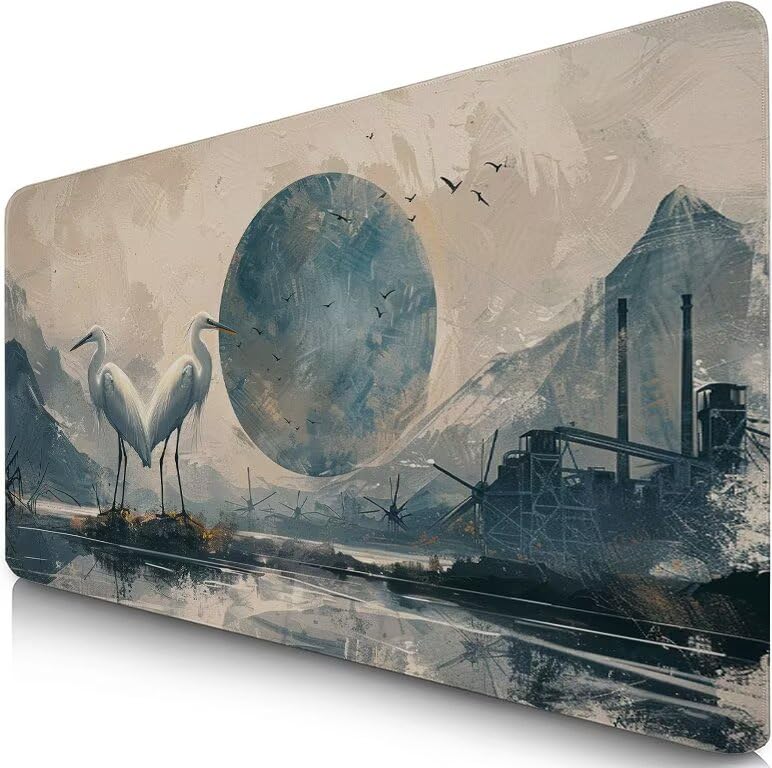 Schreibtischunterlage Kran Mauspad XXL 150x80cm Mousepad Grau Gaming Mauspad mit Nicht rutschender Unterlage, Vernähte Kanten WassXerdicht Anti-Rutsch Maus Pad für PC, MacBook, Laptop, Office F0-548