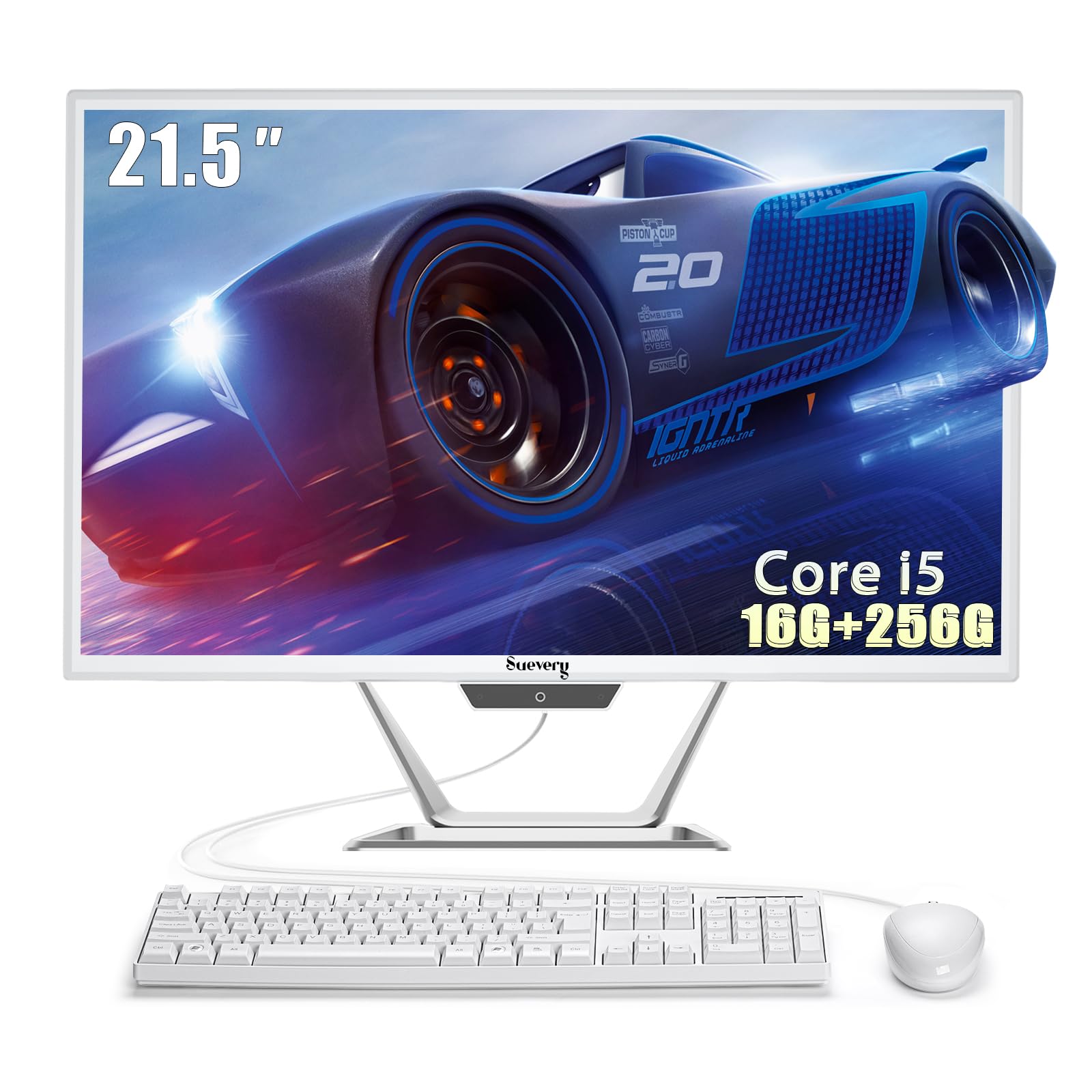 suevery All-in-One PC 21.5 AIO Desktop Computer Core I5, 256G SSD 16G RAM, HD Webcam, Wi-Fi6, 1080P Gaming All in One 55.9 cm FHD Business Display für Home Office mit Tastatur & Maus