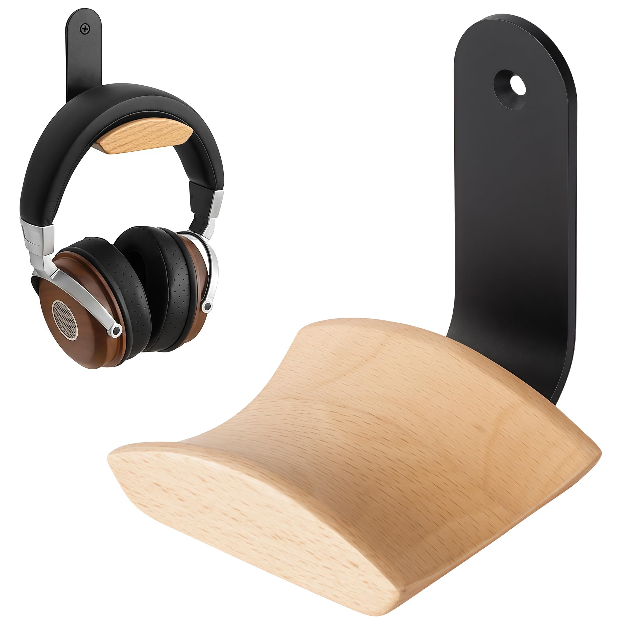 Headset Halterung aus Buchenholz, 6cm Breite Kopfstütze, Kopfhörer Ständer mit 3M Klebeband & Schraube, Kopfhörer Halterung und Headset Ständer für Over Ear Gaming, Kopfhörer Halter