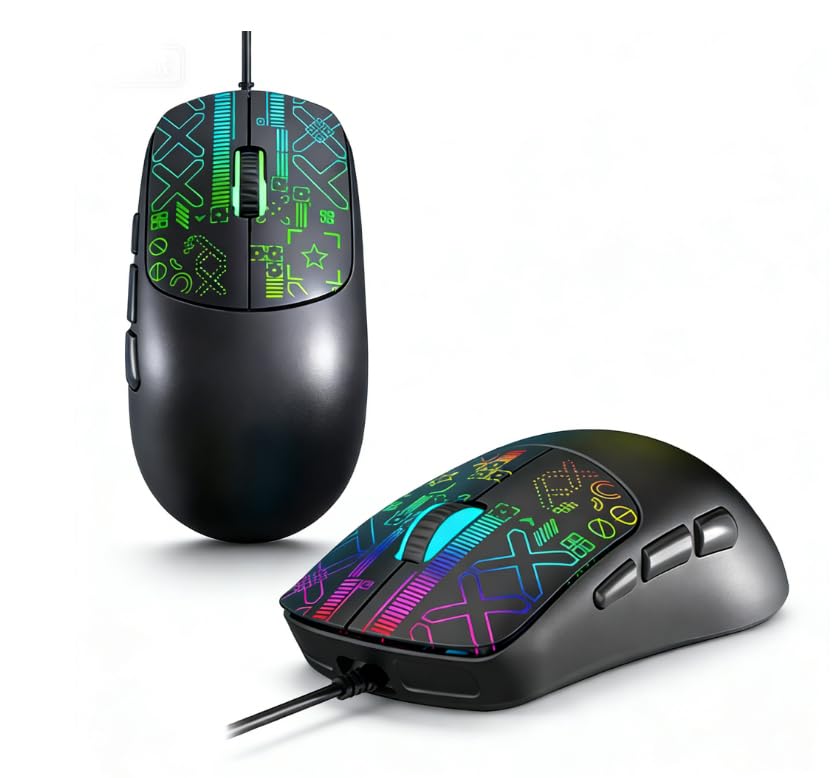 LICAEVEY Kabelgebundene RGB-Gaming-Maus, 6 Programmierbare Tasten mit 4-stufig Einstellbarer DPI Bis zu 3600, Farbenfrohe, Hintergrundbeleuchtete, Ergonomische Optische Maus für (Black)