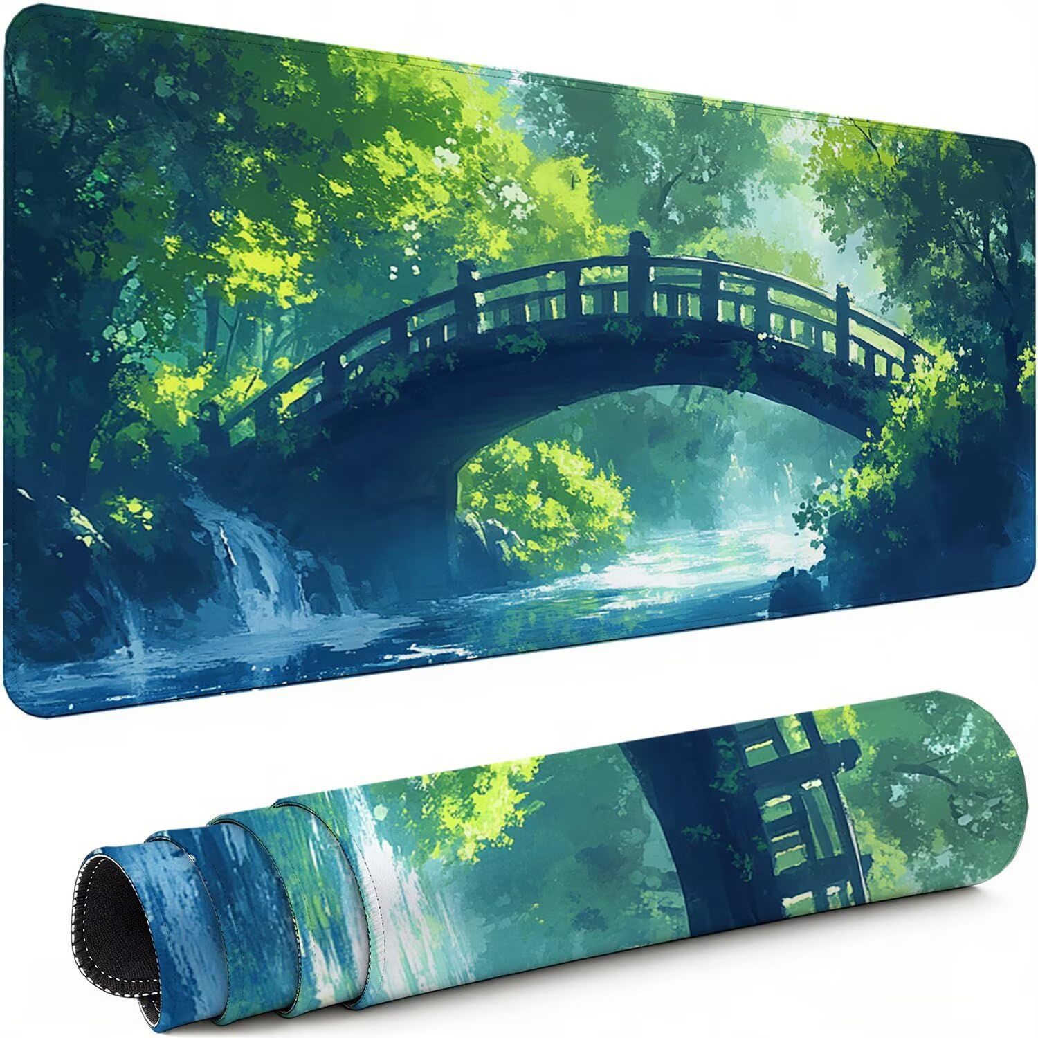 Gaming Mauspad XXL 1600x800x3mm Kleine Brücke Mousepad, Große Speed Rutschfeste Schreibtischunterlage Wald Verbessert Präzision und Geschwindigkeit mit Stoßdämpfung für Tastatur Maus Homeoffice xg-701
