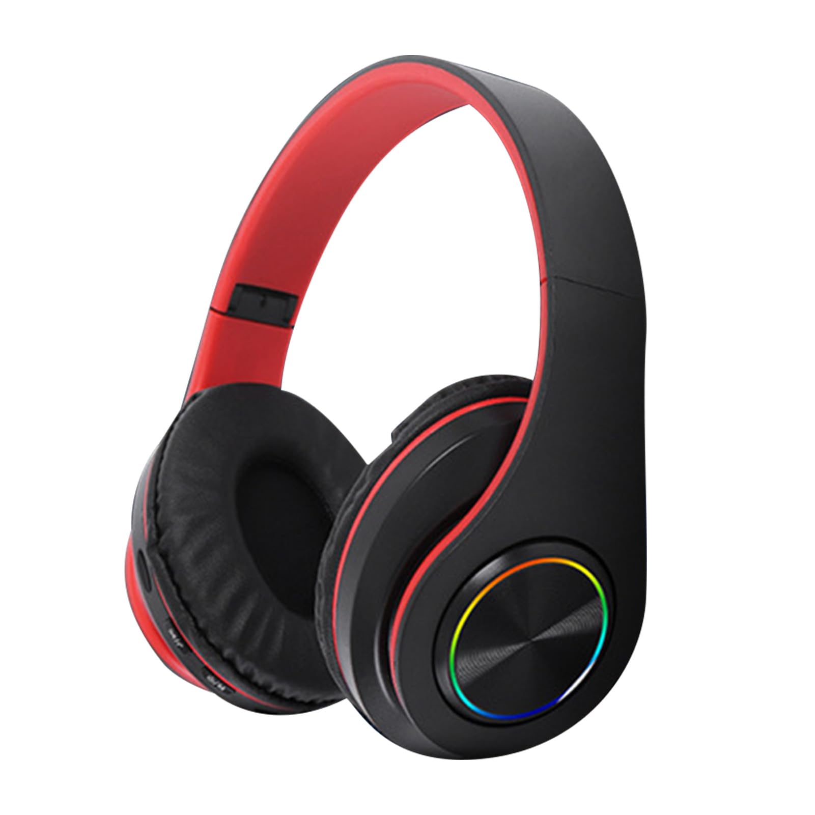 Bluetooth-Headset mit RGB-Licht, tiefem Bass, Rauschunterdrückung, bequem, faltbar, kabelloses Gaming-Headset (Schwarz Rot)