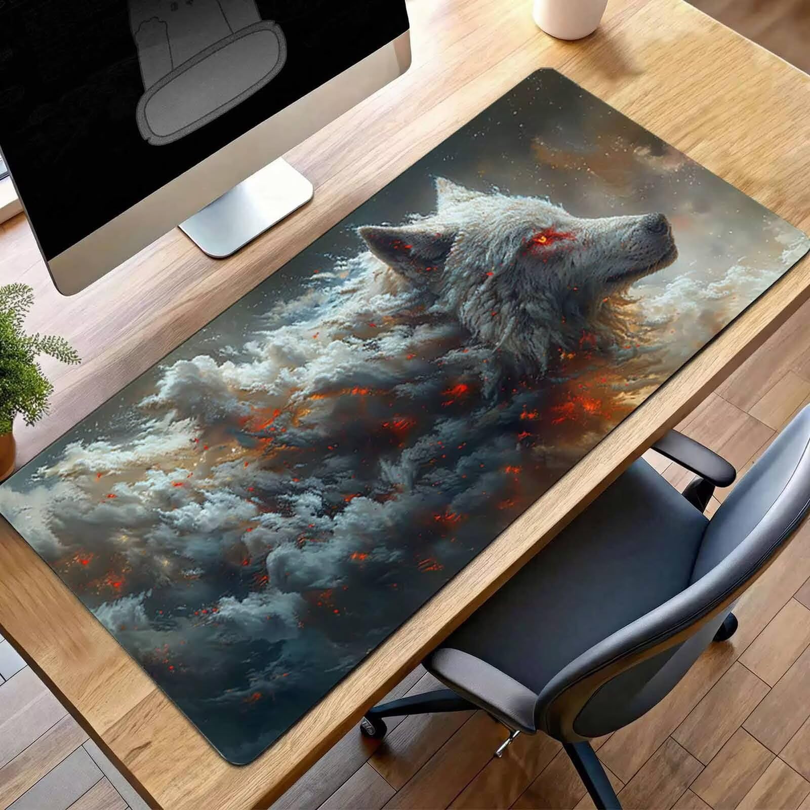 Mauspad XXL 1200x600x3mm Gaming Mousepad mit Vernähte Kanten - rutschfest Mouse Pad - für PC mit Glatter Oberfläche Mauspad, Mousepad Schwarz Wolf, Maus Pad für alle Maustypen PjY8392 P-7